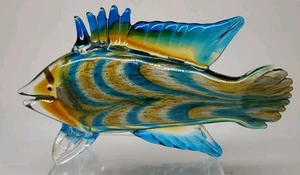 Fine Art Glass Fish Sculpture ~ Blue Amber Iridescent ~ 12" x 7" BEAUTIFUL  - Picture 1 of 10