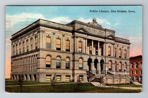 Des Moines IA-Iowa, öffentliche Bibliothek, um 1922 antike Vintage Souvenir Postkarte - Bild 1 von 2