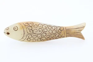 Chinese Oriental Culture , Carved HeTian White Jade Clouds Fish Pendant B207 - Picture 1 of 6