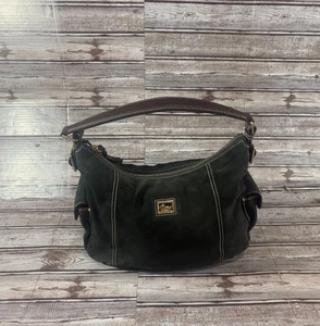 DOONEY & BOURKE Gamuza Cuero Cartera Bolso Color Verde Marrón Vintage Años 90 - Imagen 1 de 12