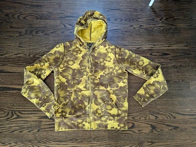 Vtg. Lucky Brand California Hoodie Large Hawaiian Yellow Brown Hibiscus 90s Y2K - Image 1 of 4