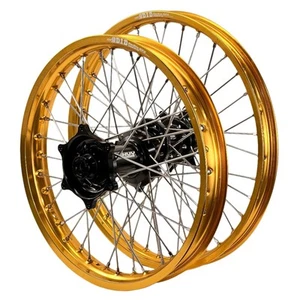 Suzuki RM125 1996-1999 Envy / DID Wheelset Wheels Pair 21/19 Gold Rims Black Hub - Picture 1 of 5