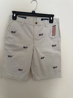 Vineyard Vines Boy Shorts Size 14  Khaki With Embroidered Flag Patriotic Whales - Image 1 of 4