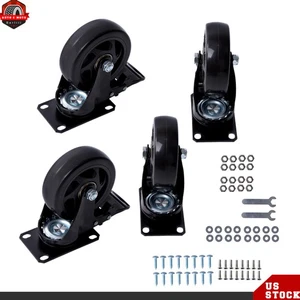 4 Inch Swivel Plate Caster Wheels, Heavy Duty Casters Set of 4 & Brakes - Picture 1 of 12