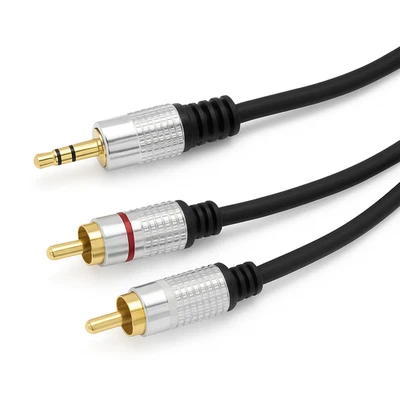 Pro Audio 3.5mm Jack to Twin RCA Phono Cable | Shielded OFC Gold-Plated Aux Lead - Image 1 of 4