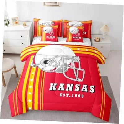 7 Pcs American Football City Full Comforter Sets Full (7-Piece) Red and Yellow - Image 1 of 4