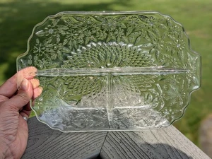 INDIANA GLASS PINEAPPLE & FLORAl DIVIDED RELISH DISH 1930s Depression Glass - Picture 1 of 3