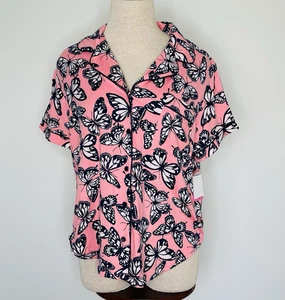 Kate Spade Women’s Pajama Shirt Butterflies Print Pink And Blue Size Medium - Picture 1 of 6