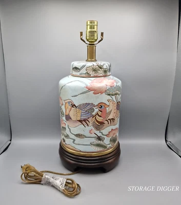 VTG Frederick Cooper Oriental Floral Birds Embossed Ceramic Ginger Jar Lamp Boho - Image 1 of 4