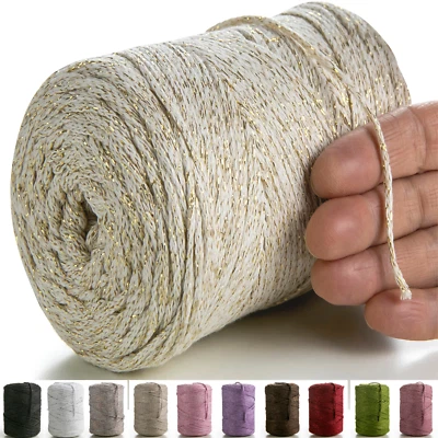 MeriWoolArt Metallische Makramee Garn 2mm 225m - Glanz Recyceltes Baumwollgarn - Bild 1 von 4