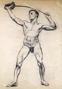 Fechten Fechter fencing Florett Degen Akt Erotik Athlet Sportler male nude FKK - Bild 1 von 1