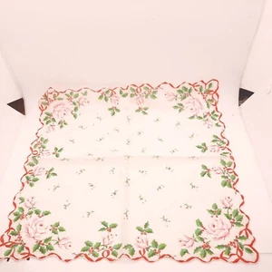 Vintage Ladies Handkerchief White Embroidered Border Christmas Rose Hanky 12x12" - Picture 1 of 3