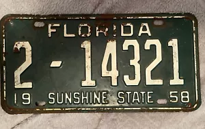 Vtg 1958 Florida Sunshine State Car/Truck License Plate/Tag Hot/Rat Rod Duval Co - Picture 1 of 2