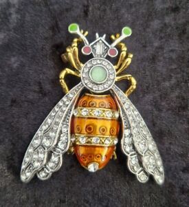 Large Statement Bee Brooch Rhinestones Vintage Deco Look Insect Steampunk