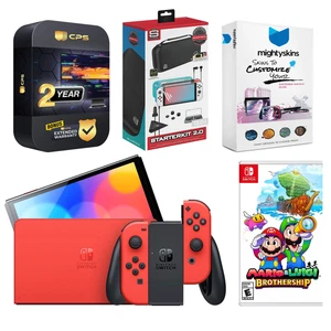 Nintendo Switch OLED Mario RED Edition + Mario Luigi Brothership + Accessory Kit - Picture 1 of 7