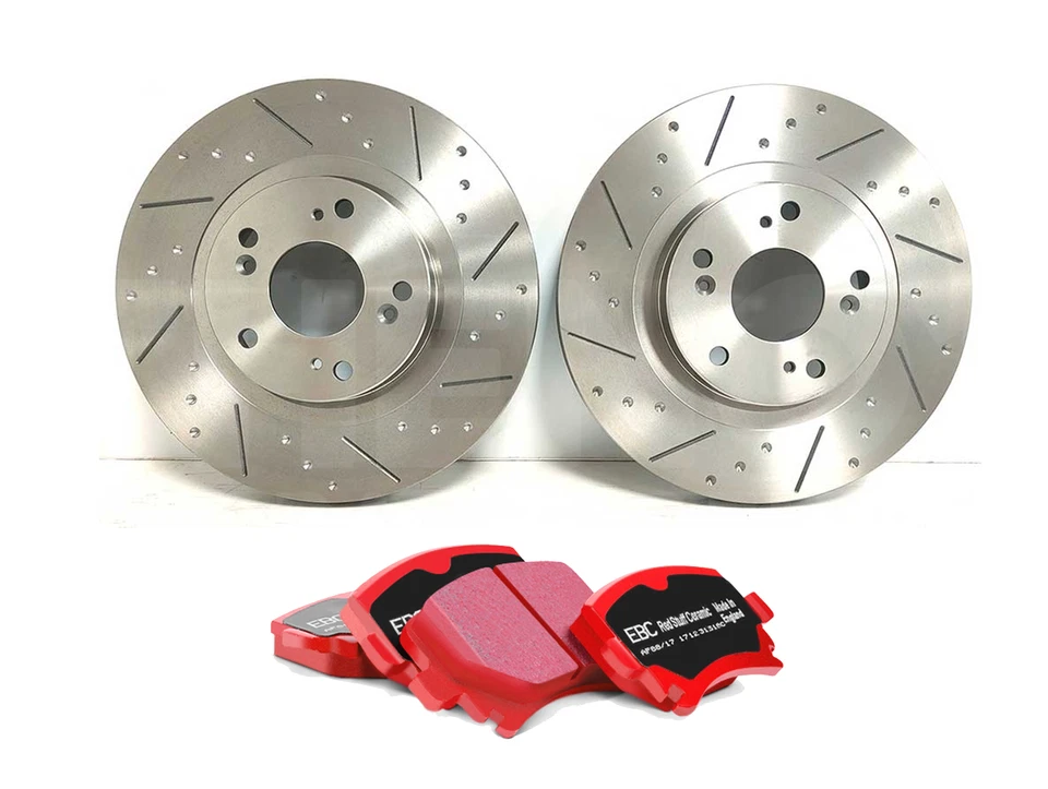 PARA HONDA CIVIC TIPO R EP3 DISCOS DE FRENO RANURADOS PERFORADOS DELANTEROS EBC PASTILLAS DE MATERIAL ROJO Foto 1 de 2