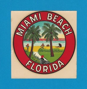 VINTAGE ORIGINAL 1946 GOLDFARB "MIAMI BEACH FLORIDA" SUNBATHERS TRAVEL DECAL ART - Picture 1 of 1