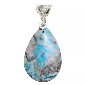 Natural Teardrop Larimar Pendant W/ 925 Sterling Silver Wire Wrap Bale Made USA - Picture 1 of 11