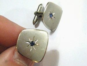Vintage 40s Correct D&B Dolan Bullock 14k White Gold Cufflinks Sunburst Sapphire - Picture 1 of 4