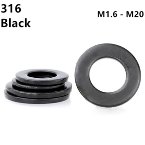 Arandelas planas de acero inoxidable negro 316 aislamiento M1,6 M2 M3 M4 M5 M6 M8 M10-M20 - Imagen 1 de 12