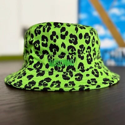 MOSCHINO KID green wide brim bucket hat w/ Leopard print size 58 by Jeremy Scott - Image 1 of 4