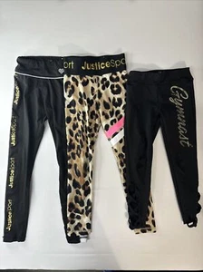Justice Leggings 3 Pair Sports Kids Leopard, Pink Stripe, Black BX06 Size S 7/8 - Picture 1 of 13