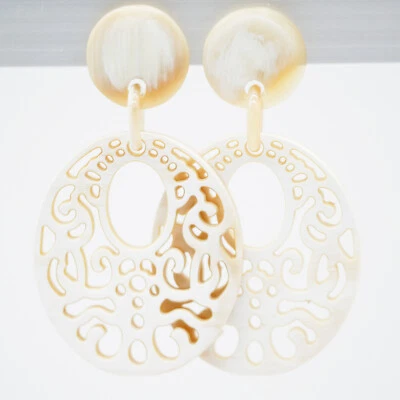 Horn Ohrringe Mandala handgemacht Büffelhorn Ohrhänger Natur handmade - Bild 1 von 4