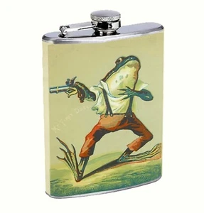 Vintage Illustration A Frogs Best Shot Hip Flask 8oz Stainless Steel - Picture 1 of 1