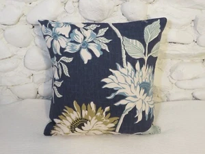 Cushion Cover, Blue, Turquoise, Beige, White, Flowers, Cotton, 15". - Picture 1 of 17