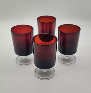 4 RUBINROT MID CENTURY MODERN STIELGLÄSER FRANKREICH MCM 4,5" - Bild 1 von 7