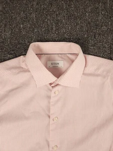 Eton of Sweden Dress Shirt Men 17.5/44 Dark Pink Stripe Contemporary Fit - Picture 1 of 11