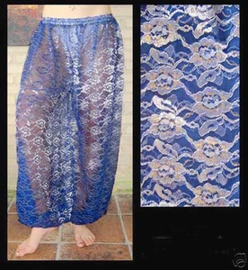 Pantalones Harén Danza del Vientre Encaje Azul con Patrón Floral Plateado y Dorado - Imagen 1 de 1