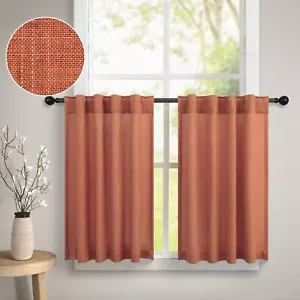 Terracotta Kitchen Cafe Curtains 24 Inch Length 2 Panel Set Back Tab Pocket Ligh - Picture 1 of 7