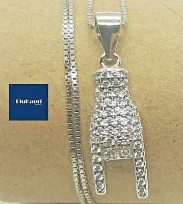 Collana fortuna argento 925 rodiato ciondolo manina con zirconi - Immagine 1 di 4