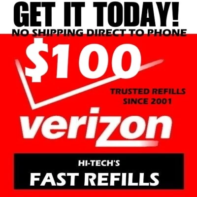 $100 VERIZON PREPAID REFILL 💥 DIRECT TO PHONE 💥ONLINE REFILL ✅ GET IT TODAY! - Image 1 of 2