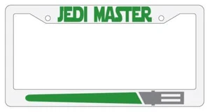 Jedi Master GREEN White Plastic License Plate Frame Star Wars - Picture 1 of 1