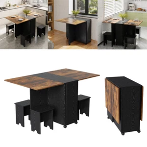 Industrial Folding Drop Leaf Butterfly Dining Table Set Kitchen Rustic Brown UK - Picture 1 of 18
