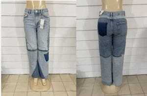 NWD ZARA BLUE PATCHWORK LOW RISE TRF BOYFRIEND JEANS WAIST 30" SIZE 4 Y490M - Picture 1 of 21