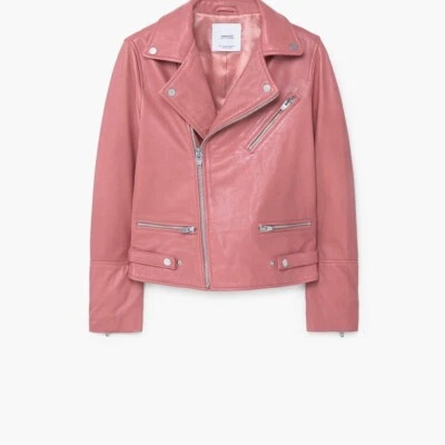 Chaqueta de moto de cuero rosa mango nueva con etiquetas Foto 1 de 3