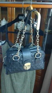 JAEGER BLACK QUILTED GOLD CHAIN STRAP LEATHER SHOULDER BAG - Picture 1 of 5