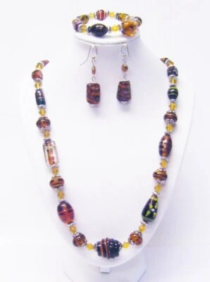 Assorted Shapes/Sizes Colorful Brown Foil Lined Glass Bead Necklace/Bracelet/Ear - Image 1 of 4