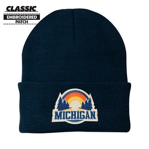 MICHIGAN SUNSET NAVY CLASSIC KNIT CAP BEANIE Detroit Up North Mütze Winter Natur - Bild 1 von 1
