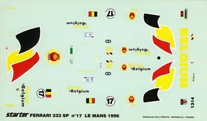 FERRARI 333 SP BELGIUM TEAM N°17 24 HOURS LE MANS 1996 STARTER DECALS 1/43 - Foto 1 di 1