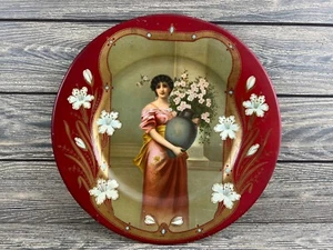 Placas de arte antiguas de Viena de 1900 para mujer con jarrón de lata de 10 - Imagen 1 de 8