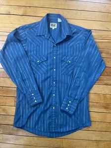 Vintage Ely Cattleman Pearl Snap Shirt Herren 15/33 blau gold silber leicht - Bild 1 von 11