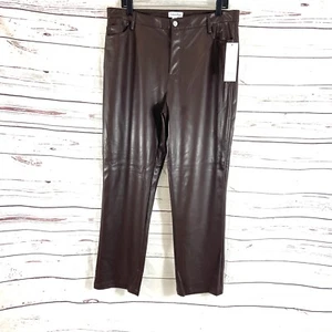Calvin Klein Pants Women’s 12 Brown Coffee Bean Faux Leather Straight Leg New - Picture 1 of 13