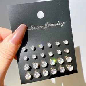 12 Pairs Fashion Classic Shiny Earrings Unisex Stud Set Cz Fast Free Shipping - Picture 1 of 3