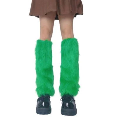 Women Punk Plush Solid Leg Warmer Aesthetic Green Fuzzy Boot Cuffs Leg Cover - image 1 of 4