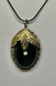 Art Nouveau Momento Mori Black Whitby Jet Faux Pearl Mourning Pendant Necklace - Picture 1 of 13