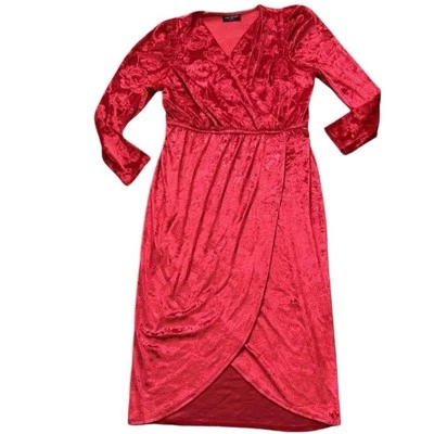 Lane Bryant Maxi Floral Velvet Dress Red Size 18/20 Puff Sleeve Faux Wrap - Image 1 of 4